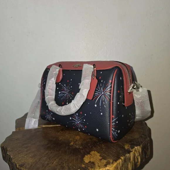 Coach Mini Bennett Satchel F73155 Fireworks SV/Navy Multi Red White Blue NWT - Picture 12 of 15